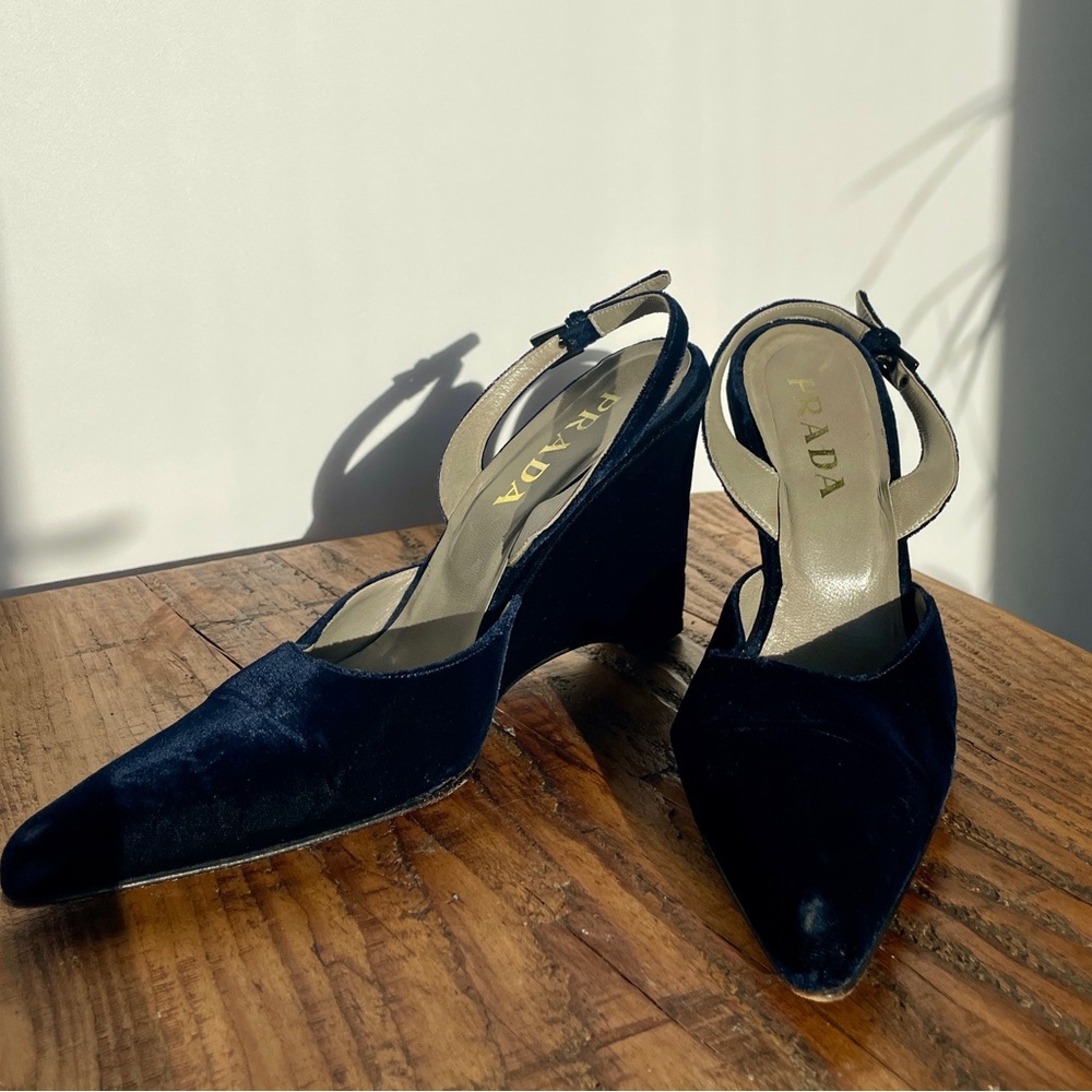 Prada Women's Navy Wedge Pump